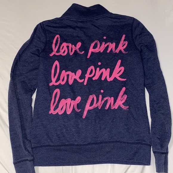 PINK Navy and Pink 1/4 Zip Pullover - Picture 2 of 2